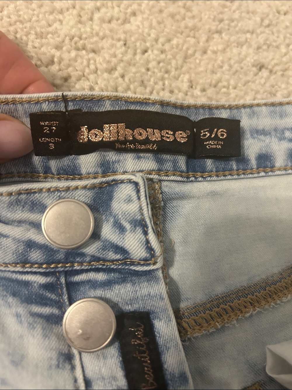Dollhouse Light Blue Distressed High-Rise Denim Shorts - Picture 2 of 6